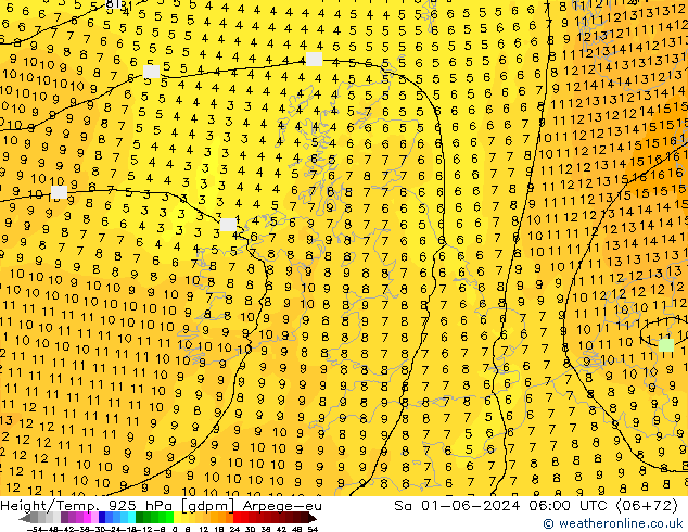 Height/Temp. 925 hPa Arpege-eu Sáb 01.06.2024 06 UTC