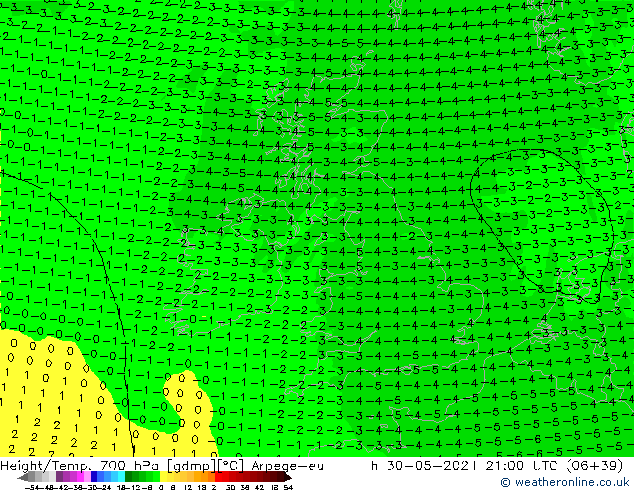 Yükseklik/Sıc. 700 hPa Arpege-eu Per 30.05.2024 21 UTC