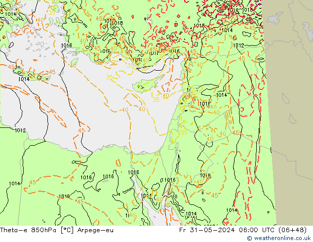 Theta-e 850hPa Arpege-eu vr 31.05.2024 06 UTC