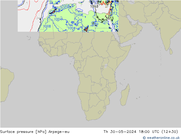 Atmosférický tlak Arpege-eu Čt 30.05.2024 18 UTC