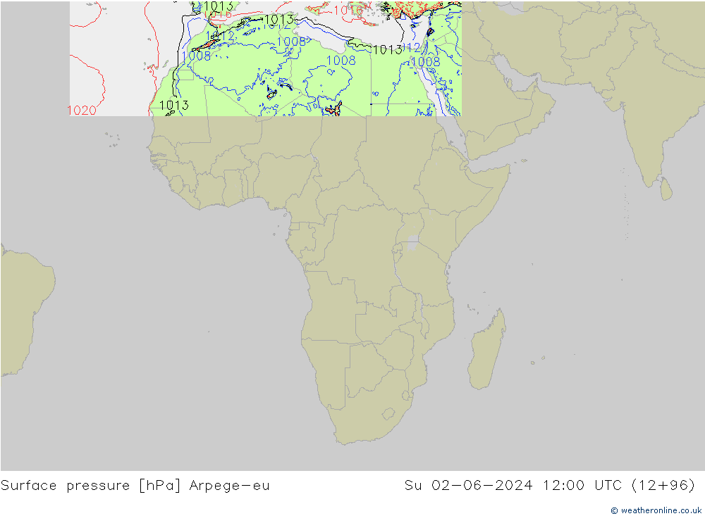 Surface pressure Arpege-eu Su 02.06.2024 12 UTC