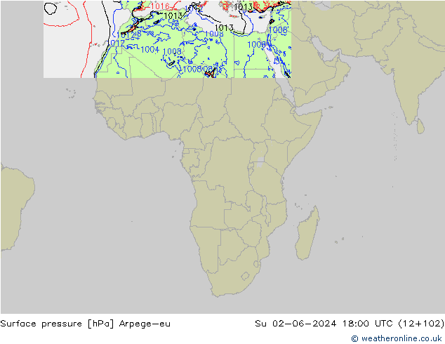 Pressione al suolo Arpege-eu dom 02.06.2024 18 UTC