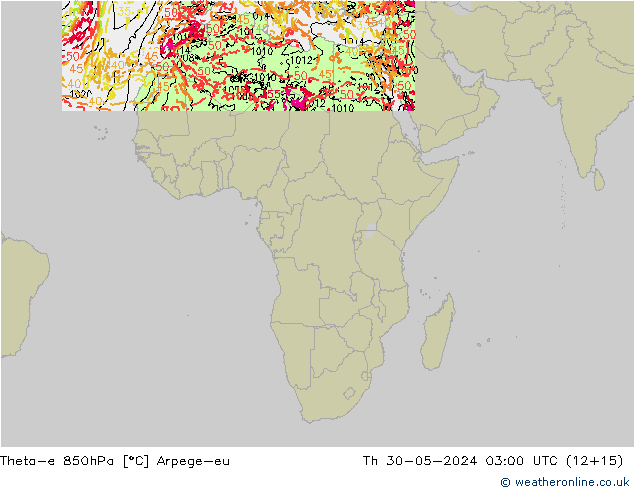 Theta-e 850hPa Arpege-eu  30.05.2024 03 UTC