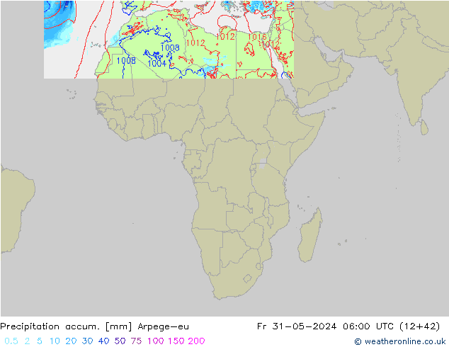 Précipitation accum. Arpege-eu ven 31.05.2024 06 UTC