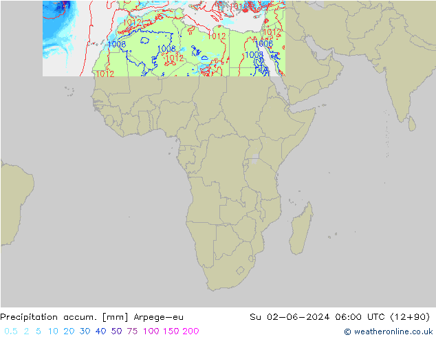 Precipitation accum. Arpege-eu Su 02.06.2024 06 UTC