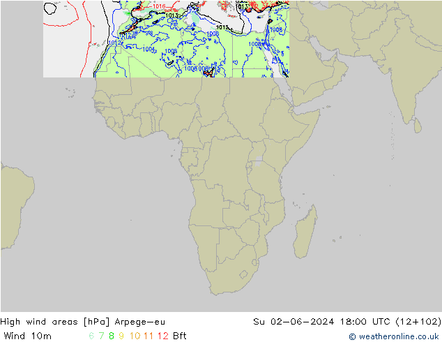 yüksek rüzgarlı alanlar Arpege-eu Paz 02.06.2024 18 UTC