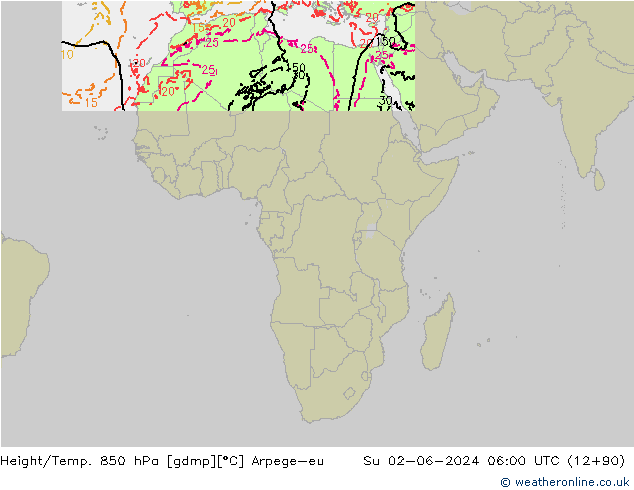 Height/Temp. 850 hPa Arpege-eu  02.06.2024 06 UTC