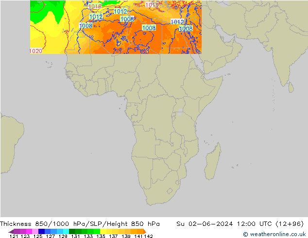 Thck 850-1000 hPa Arpege-eu  02.06.2024 12 UTC