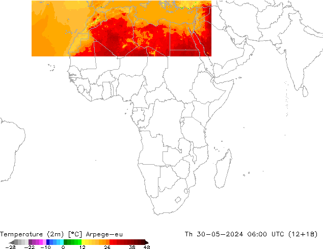 Temperatura (2m) Arpege-eu gio 30.05.2024 06 UTC
