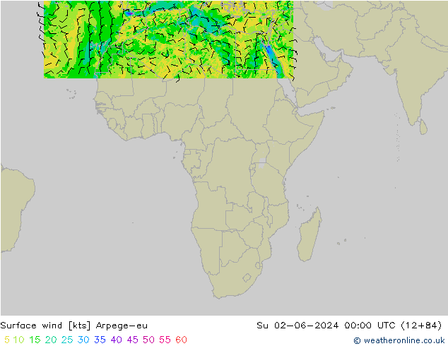 Surface wind Arpege-eu Su 02.06.2024 00 UTC