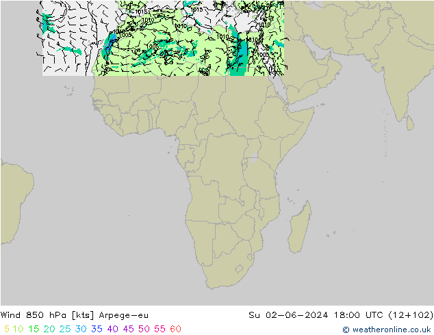 Wind 850 hPa Arpege-eu Su 02.06.2024 18 UTC