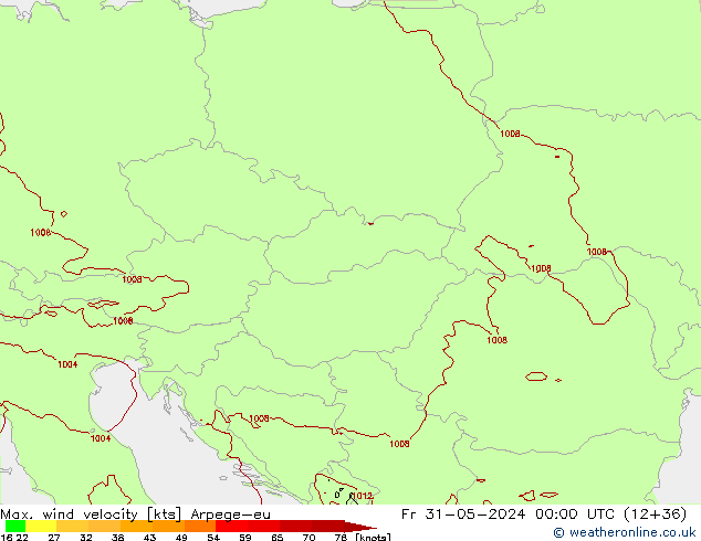 Max. wind velocity Arpege-eu pt. 31.05.2024 00 UTC