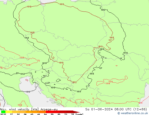 Max. wind snelheid Arpege-eu za 01.06.2024 06 UTC