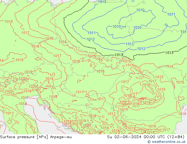 Presión superficial Arpege-eu dom 02.06.2024 00 UTC