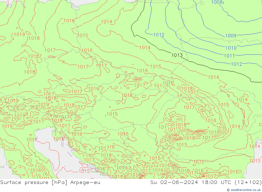 Surface pressure Arpege-eu Su 02.06.2024 18 UTC