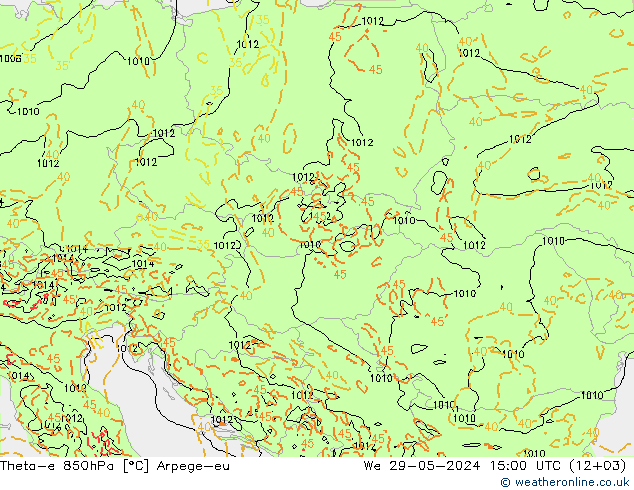 Theta-e 850hPa Arpege-eu wo 29.05.2024 15 UTC