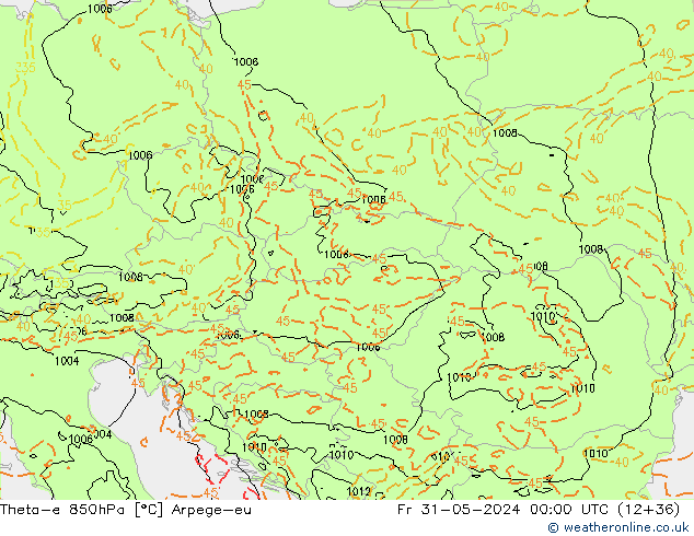 Theta-e 850hPa Arpege-eu Fr 31.05.2024 00 UTC