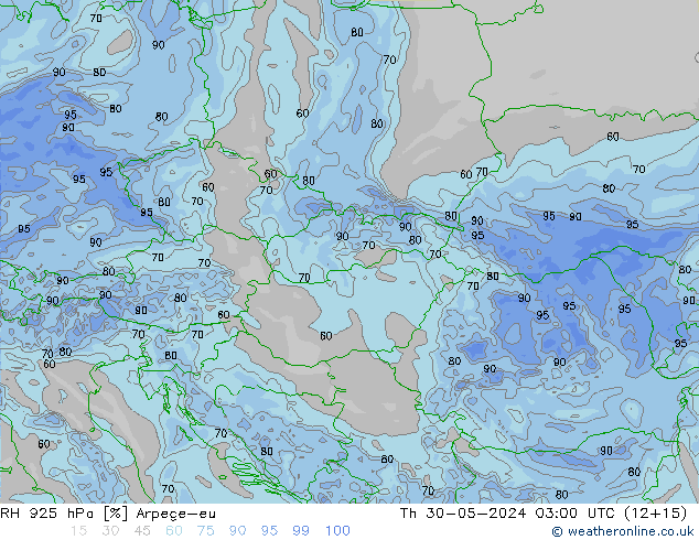 RH 925 hPa Arpege-eu Čt 30.05.2024 03 UTC