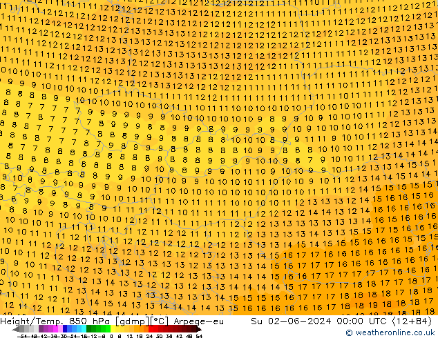 Height/Temp. 850 hPa Arpege-eu Su 02.06.2024 00 UTC