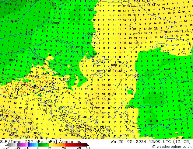 SLP/Temp. 850 hPa Arpege-eu We 29.05.2024 18 UTC