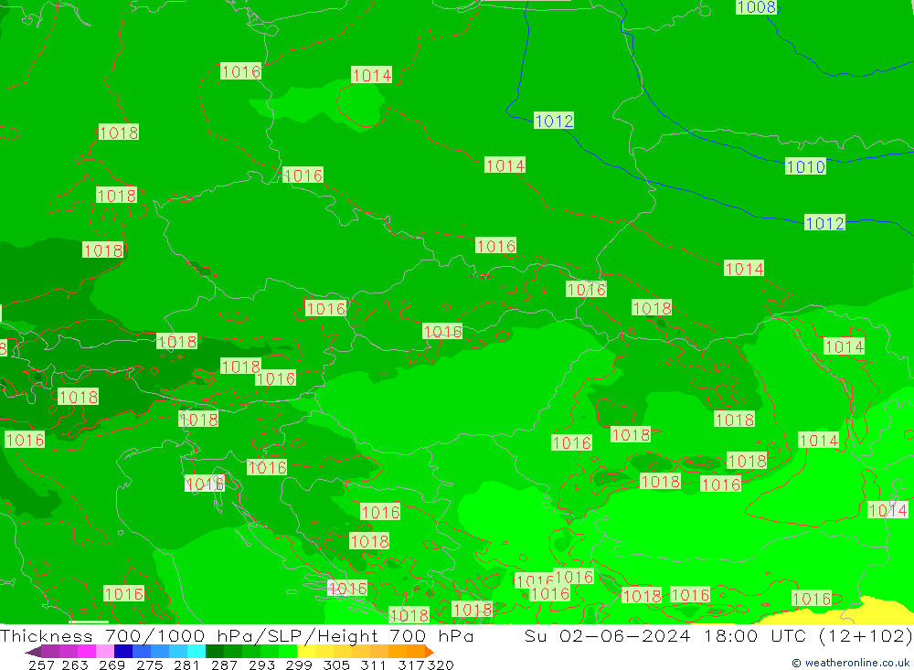700-1000 hPa Kalınlığı Arpege-eu Paz 02.06.2024 18 UTC
