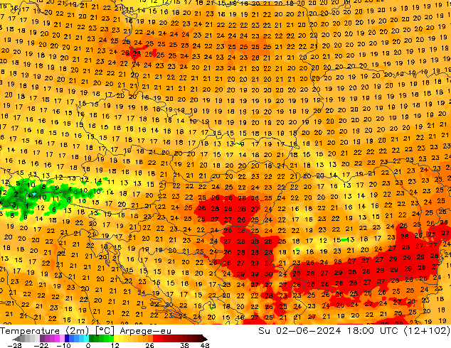 Temperature (2m) Arpege-eu Su 02.06.2024 18 UTC