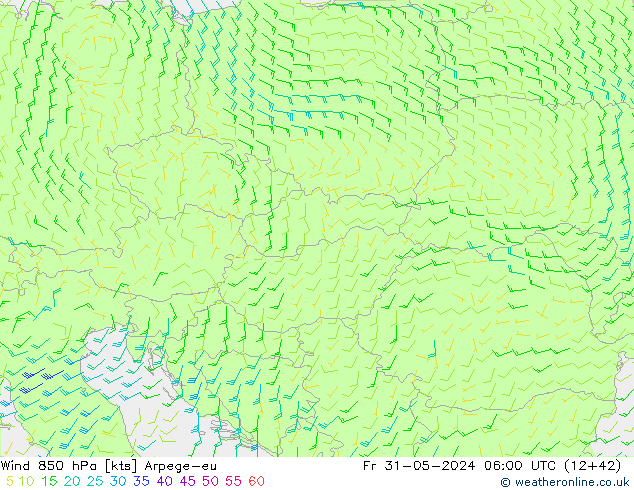 wiatr 850 hPa Arpege-eu pt. 31.05.2024 06 UTC