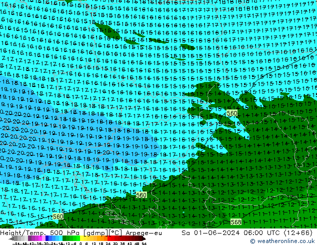 Hoogte/Temp. 500 hPa Arpege-eu za 01.06.2024 06 UTC