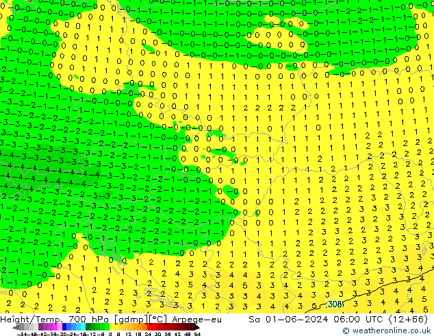 Height/Temp. 700 гПа Arpege-eu сб 01.06.2024 06 UTC