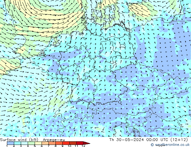 ве�Bе�@ 10 m (bft) Arpege-eu чт 30.05.2024 00 UTC
