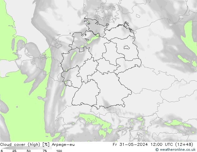 Cloud cover (high) Arpege-eu Fr 31.05.2024 12 UTC