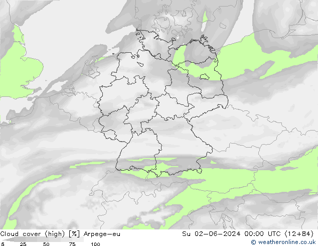 Cloud cover (high) Arpege-eu Su 02.06.2024 00 UTC