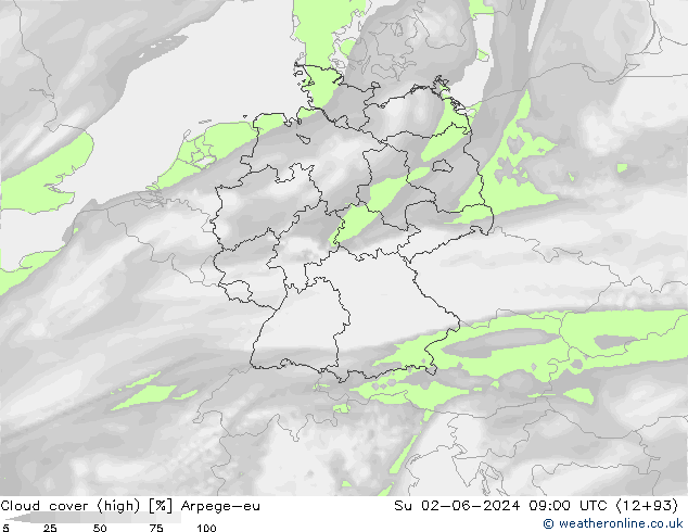 zachmurzenie (wysokie) Arpege-eu nie. 02.06.2024 09 UTC