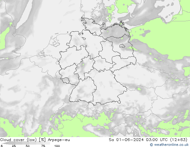 Cloud cover (low) Arpege-eu Sa 01.06.2024 03 UTC