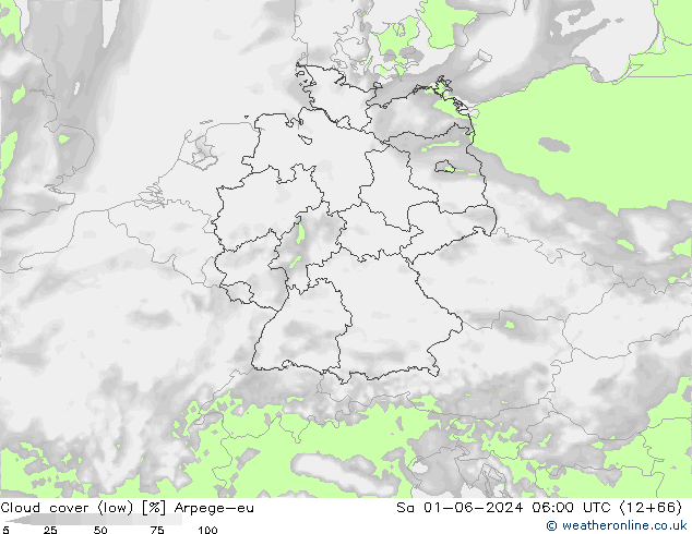 Bewolking (Laag) Arpege-eu za 01.06.2024 06 UTC