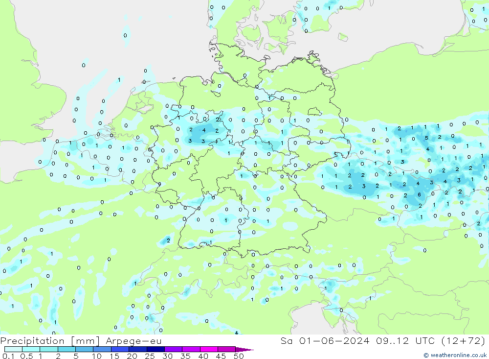 Niederschlag Arpege-eu Sa 01.06.2024 12 UTC