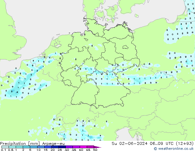 Neerslag Arpege-eu zo 02.06.2024 09 UTC