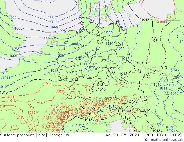 Luchtdruk (Grond) Arpege-eu wo 29.05.2024 14 UTC
