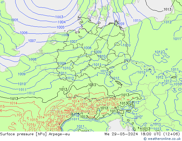 Pressione al suolo Arpege-eu mer 29.05.2024 18 UTC