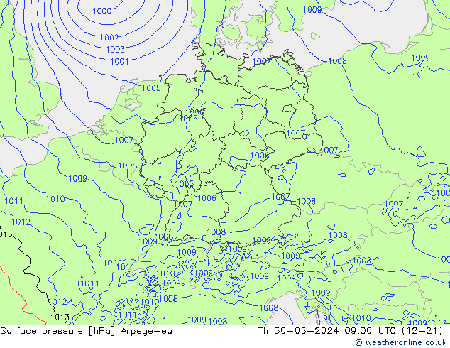 地面气压 Arpege-eu 星期四 30.05.2024 09 UTC