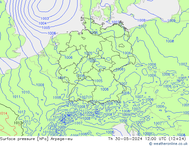 Atmosférický tlak Arpege-eu Čt 30.05.2024 12 UTC