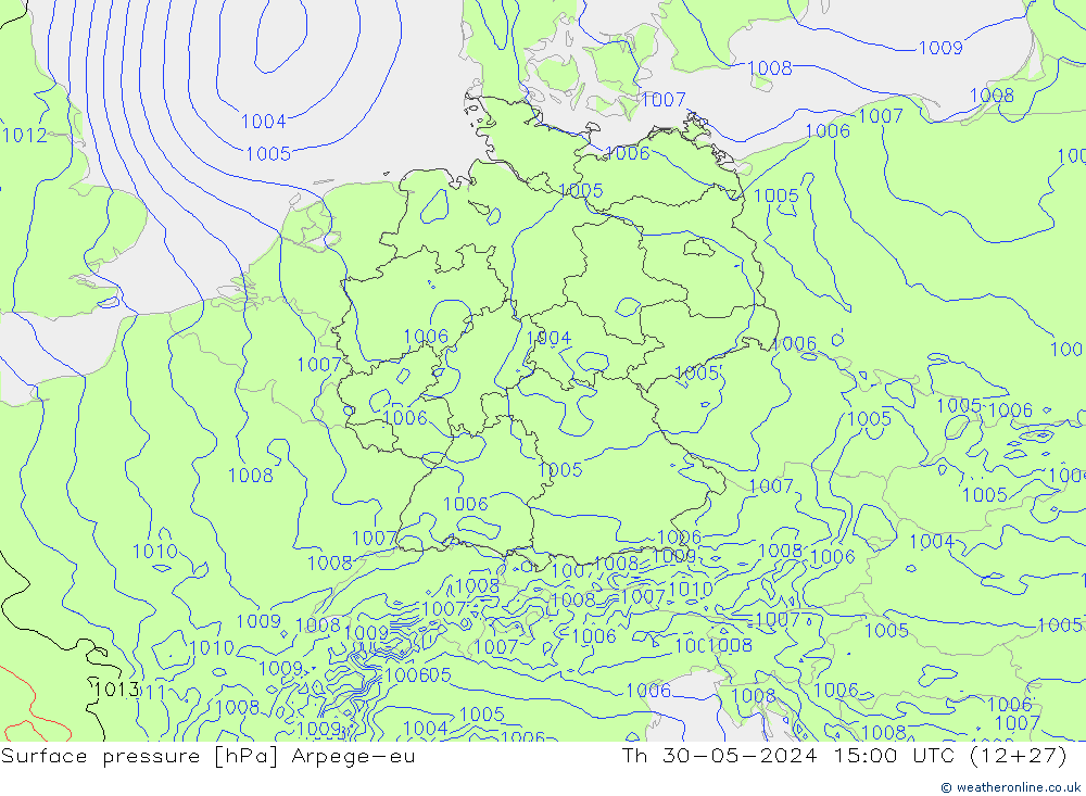 Surface pressure Arpege-eu Th 30.05.2024 15 UTC