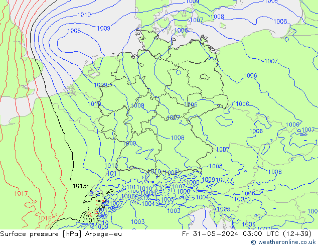 Luchtdruk (Grond) Arpege-eu vr 31.05.2024 03 UTC