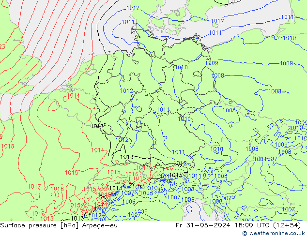 Luchtdruk (Grond) Arpege-eu vr 31.05.2024 18 UTC