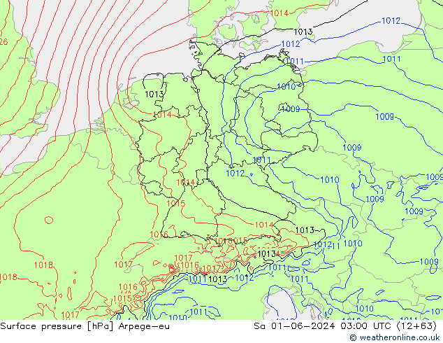 Pressione al suolo Arpege-eu sab 01.06.2024 03 UTC