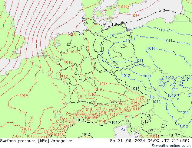 Atmosférický tlak Arpege-eu So 01.06.2024 06 UTC