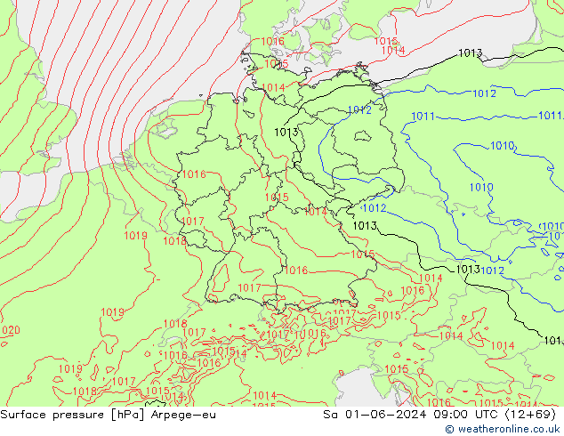 приземное давление Arpege-eu сб 01.06.2024 09 UTC