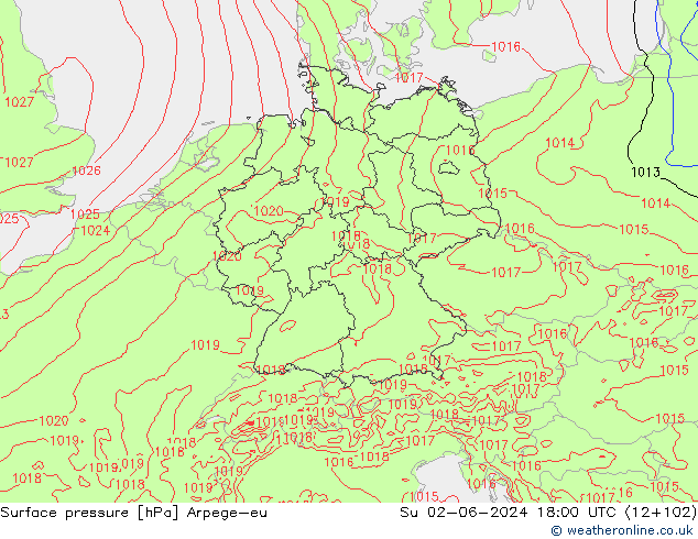 Surface pressure Arpege-eu Su 02.06.2024 18 UTC