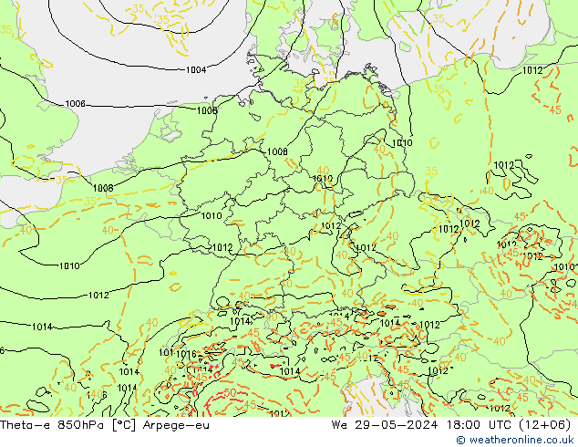 Theta-e 850hPa Arpege-eu Çar 29.05.2024 18 UTC