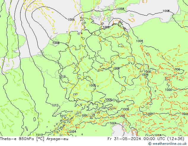 Theta-e 850hPa Arpege-eu vie 31.05.2024 00 UTC